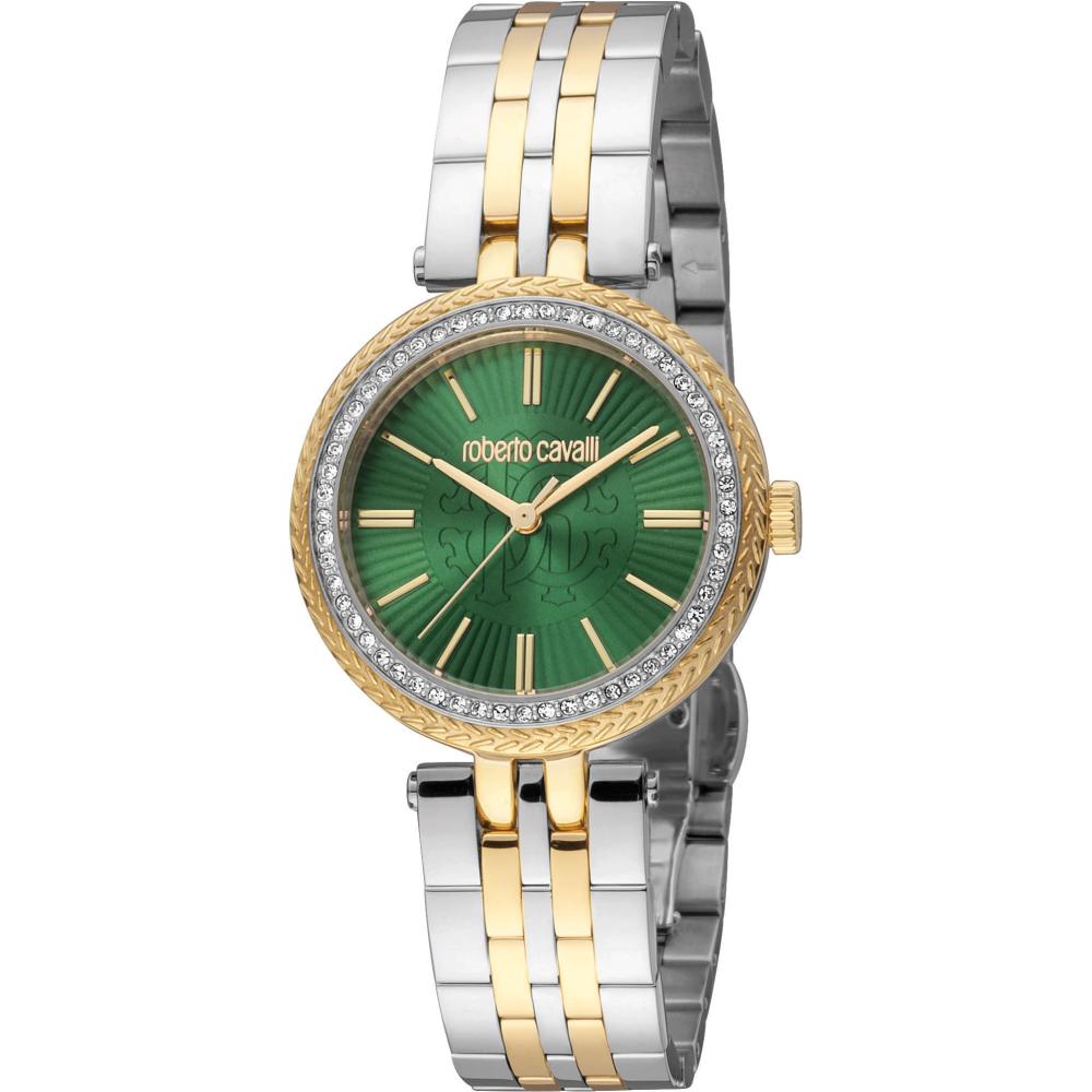 ROBERTO CAVALLI Glam Green Dial 30mm Two Tone Gold Stainless Steel Bracelet Gift Set RC5L031M0095