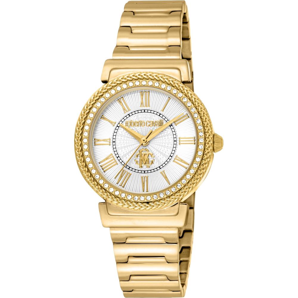 ROBERTO CAVALLI Glam Crystals Silver Dial 32mm Gold Stainless Steel Bracelet RC5L039M1055