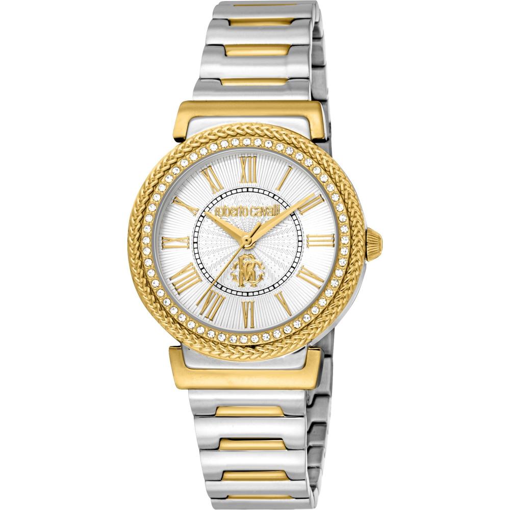 ROBERTO CAVALLI Glam Crystals Silver Dial 32mm Two Tone Gold Stainless Steel Bracelet RC5L039M1085