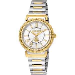 ROBERTO CAVALLI Glam Crystals Silver Dial 32mm Two Tone Gold Stainless Steel Bracelet RC5L039M1085 - 41511