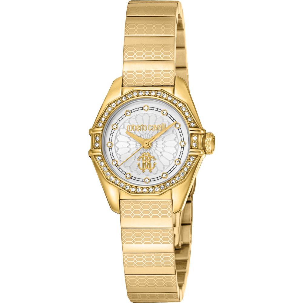 ROBERTO CAVALLI Mini Crystals Silver Dial 26mm Gold Stainless Steel Bracelet RC5L054M0055