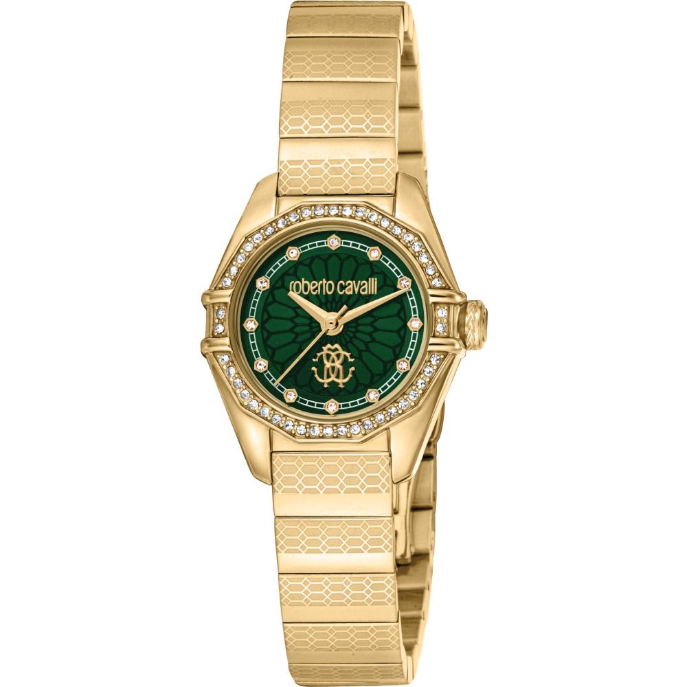 ROBERTO CAVALLI Mini Crystals Green Dial 26mm Gold Stainless Steel Bracelet RC5L054M0065