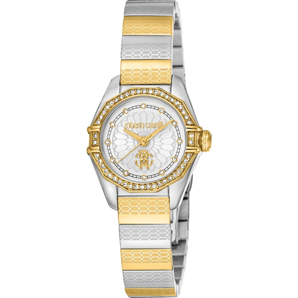 ROBERTO CAVALLI Mini Crystals Silver Dial 26mm Two Tone Gold Stainless Steel Bracelet RC5L054M0085