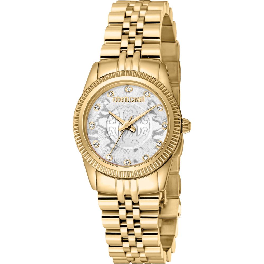 ROBERTO CAVALLI Mini Silver Dial Crystals 28mm Gold Stainless Steel Bracelet RC5L074M0055