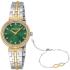 ROBERTO CAVALLI Snake Core Crystals Green Dial 30mm Two tone Gold Stainless Steel Bracelet Gift Set RC5L078M0065 - 0