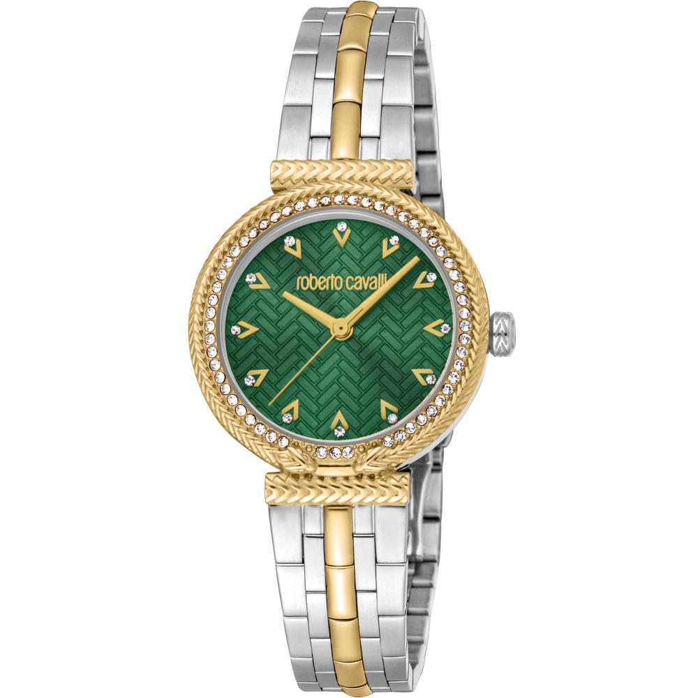 ROBERTO CAVALLI Snake Core Crystals Green Dial 30mm Two tone Gold Stainless Steel Bracelet Gift Set RC5L078M0065