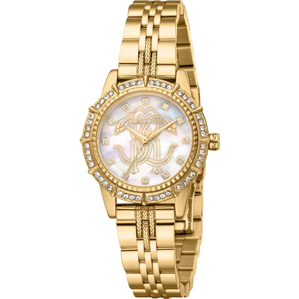 ROBERTO CAVALLI Core Crystals White Pearl Dial 30mm Gold Stainless Steel Bracelet RC5L079M0055