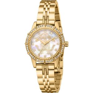 ROBERTO CAVALLI Core Crystals White Pearl Dial 30mm Gold Stainless Steel Bracelet RC5L079M0055 - 51121