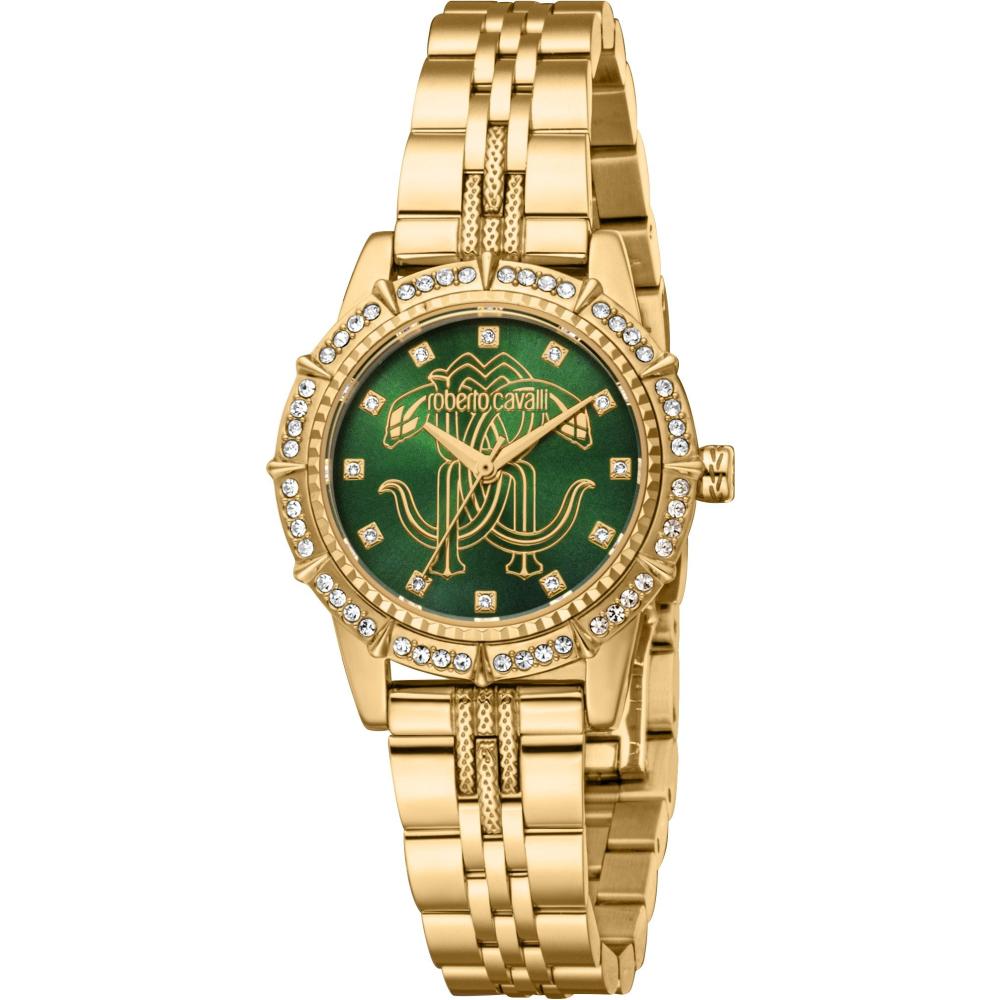 ROBERTO CAVALLI Core Crystals Green Dial 30mm Gold Stainless Steel Bracelet RC5L079M0065