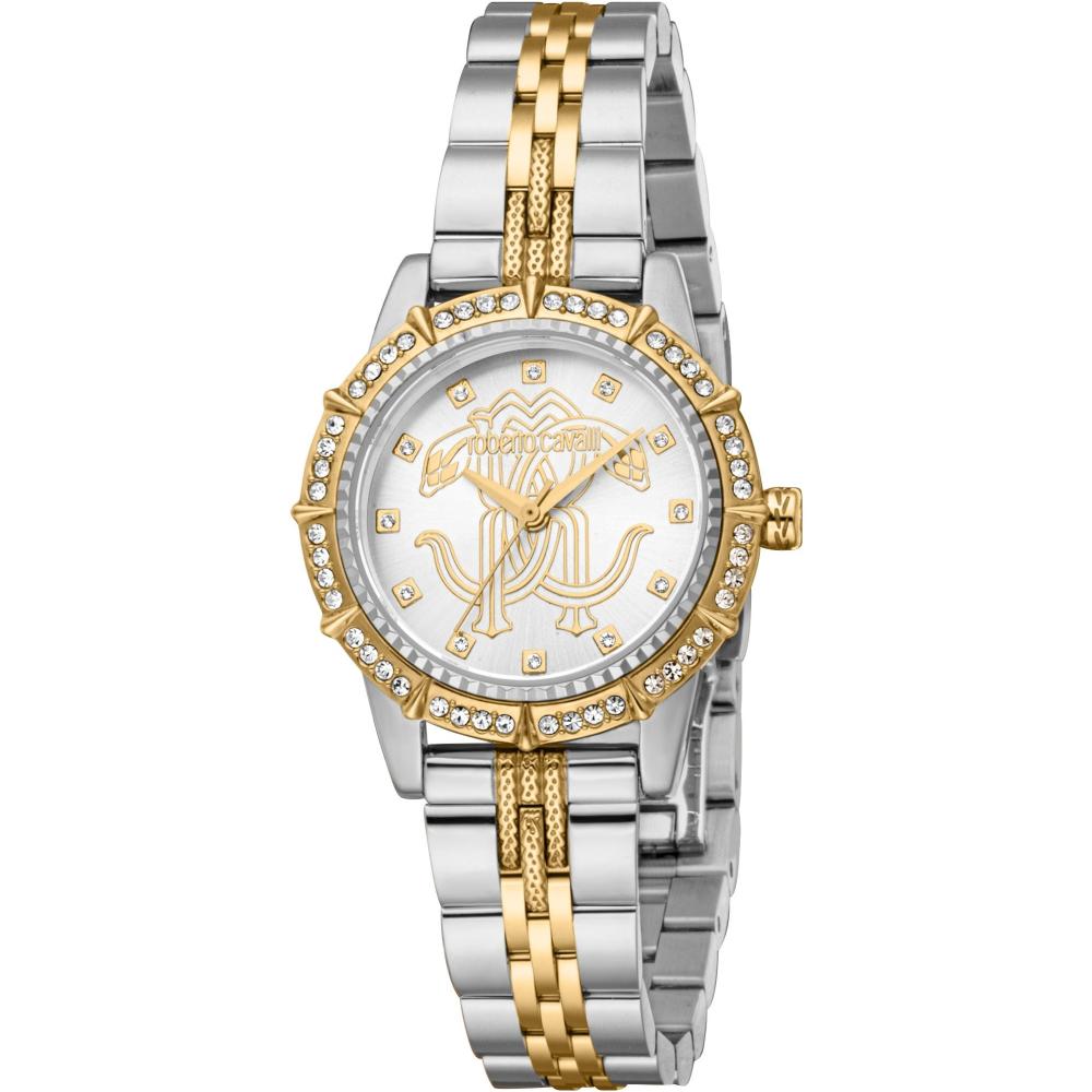 ROBERTO CAVALLI Core Crystals Silver Dial 30mm Two Tone Gold Stainless Steel Bracelet RC5L079M0085