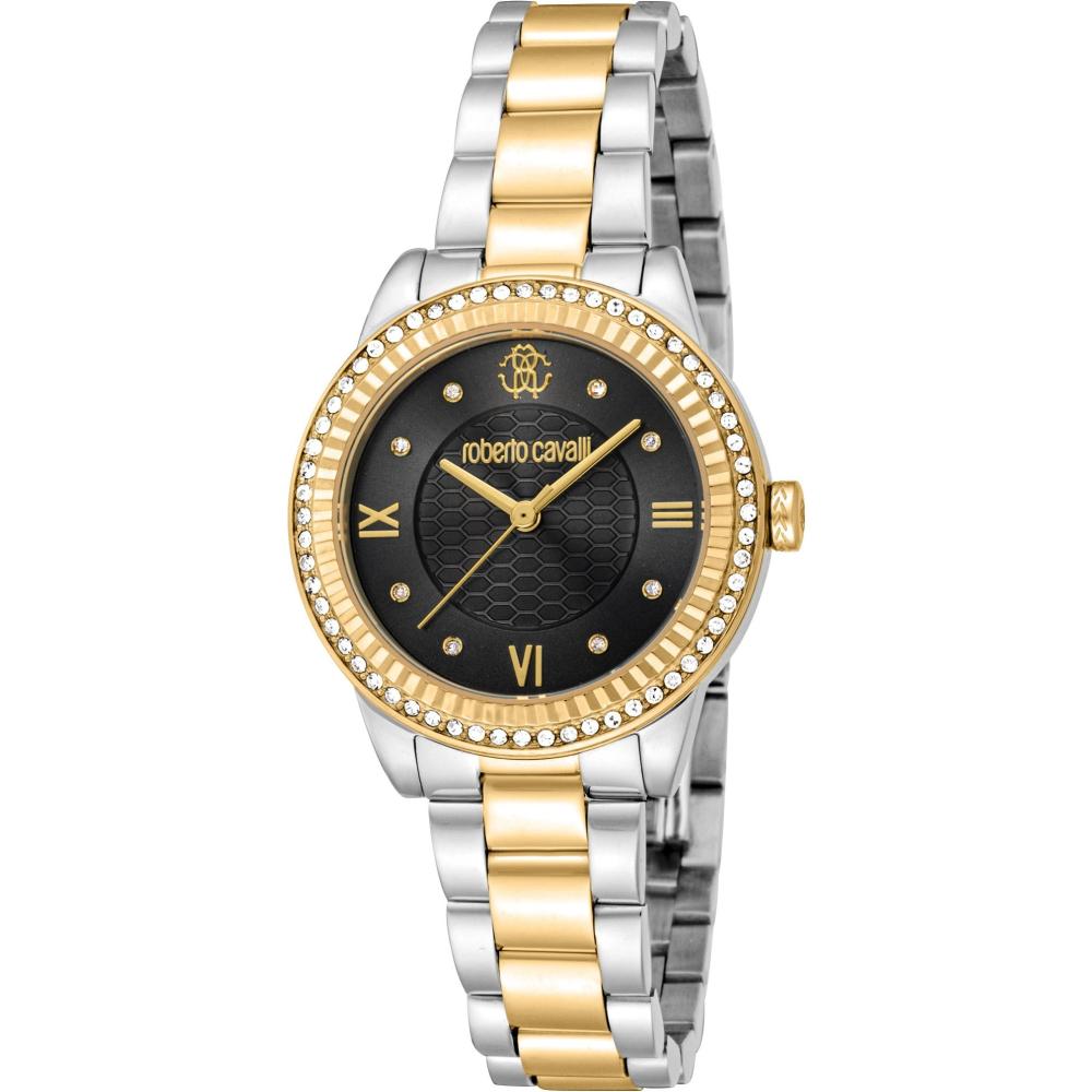 ROBERTO CAVALLI Glam Crystals Black Dial 30mm Two Tone Gold Stainless Steel Bracelet RC5L090M0085