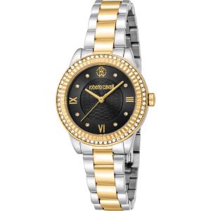 ROBERTO CAVALLI Glam Crystals Black Dial 30mm Two Tone Gold Stainless Steel Bracelet RC5L090M0085 - 45415