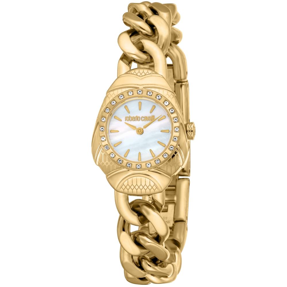 ROBERTO CAVALLI Snake Core White M.O.P. Dial 25mm Gold Stainless Steel Bracelet RC5L093M0025