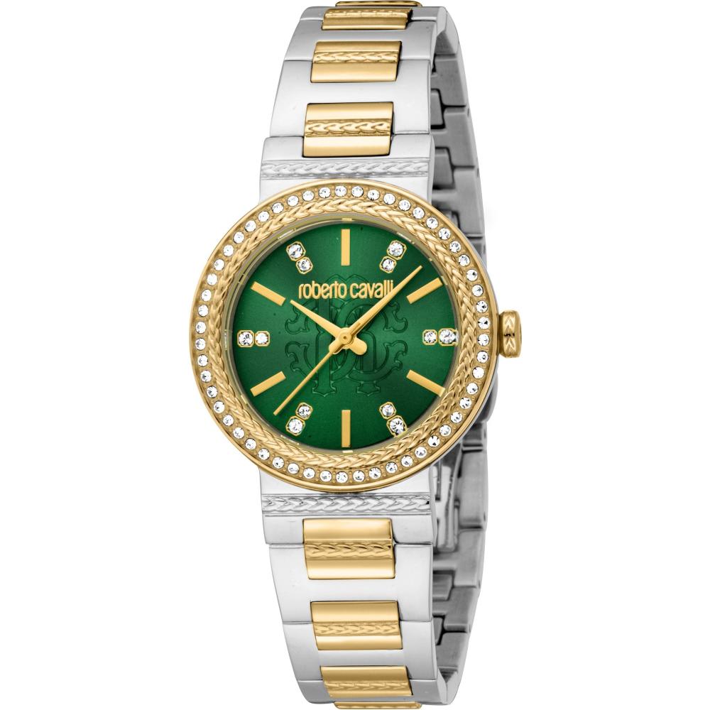 ROBERTO CAVALLI Glam Crystals Green Dial 30mm Two Tone Gold Stainless Steel Bracelet RC5L098M0065