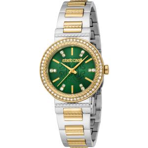 ROBERTO CAVALLI Glam Crystals Green Dial 30mm Two Tone Gold Stainless Steel Bracelet RC5L098M0065 - 45451