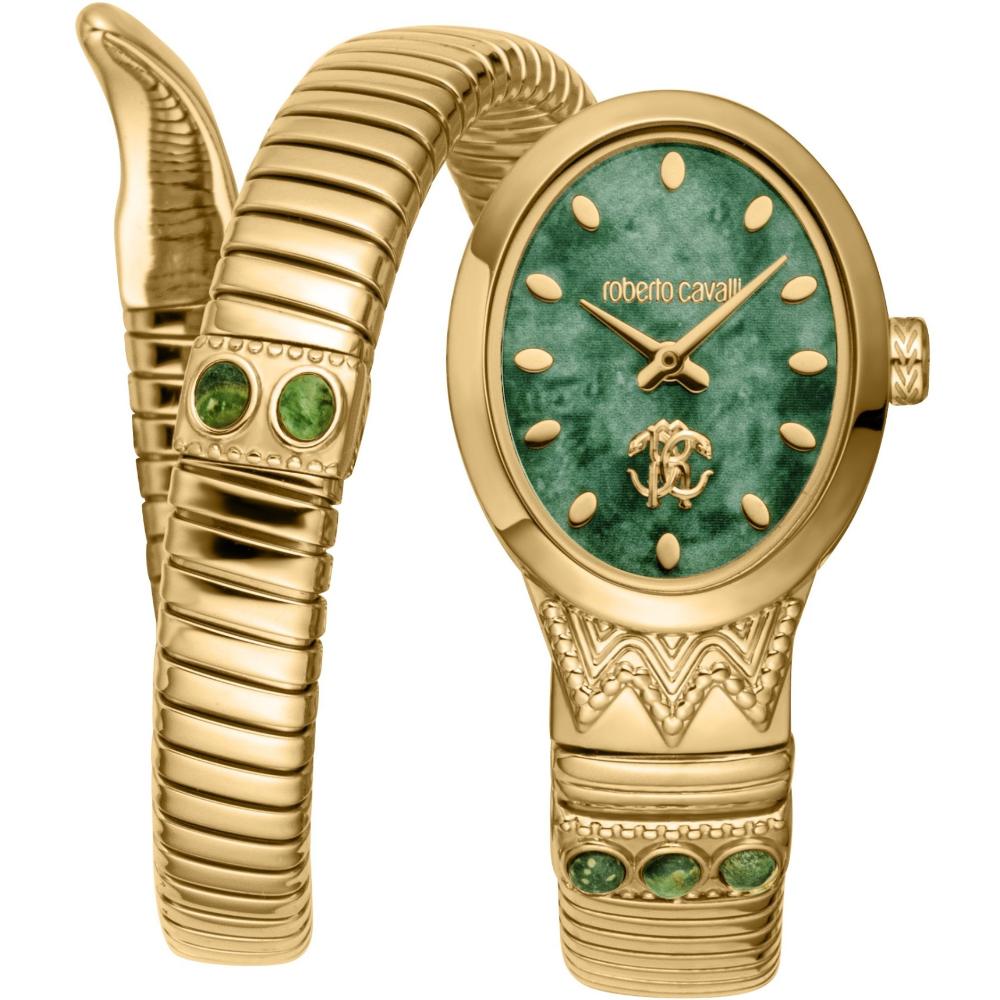 ROBERTO CAVALLI Snake Core Turquoise Dial 22.5x34mm Gold Stainless Steel Bracelet RC5L104M0025