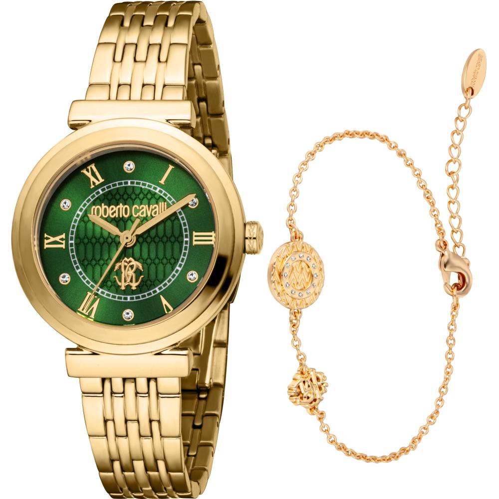 ROBERTO CAVALLI Core Gift Set Green Dial 32mm Gold Stainless Steel Bracelet RC5L111M0045