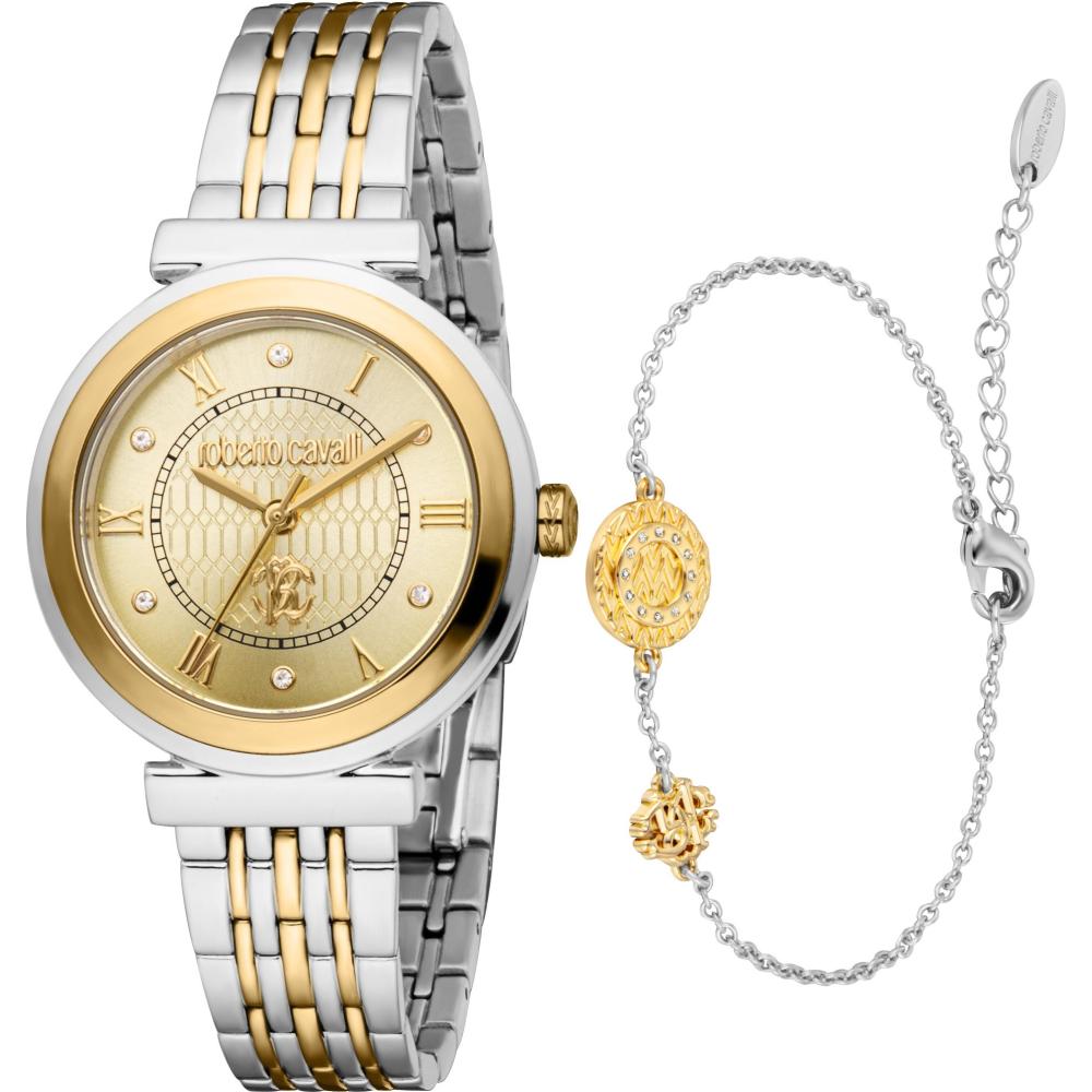 ROBERTO CAVALLI Core Gift Set Gold Dial 32mm Two Tone Gold Stainless Steel Bracelet RC5L111M0055