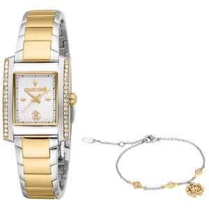 ROBERTO CAVALLI Core Gift Set Silver Dial 24x31.5mm Two Tone Gold Stainless Steel Bracelet RC5L120M0085 - 60455