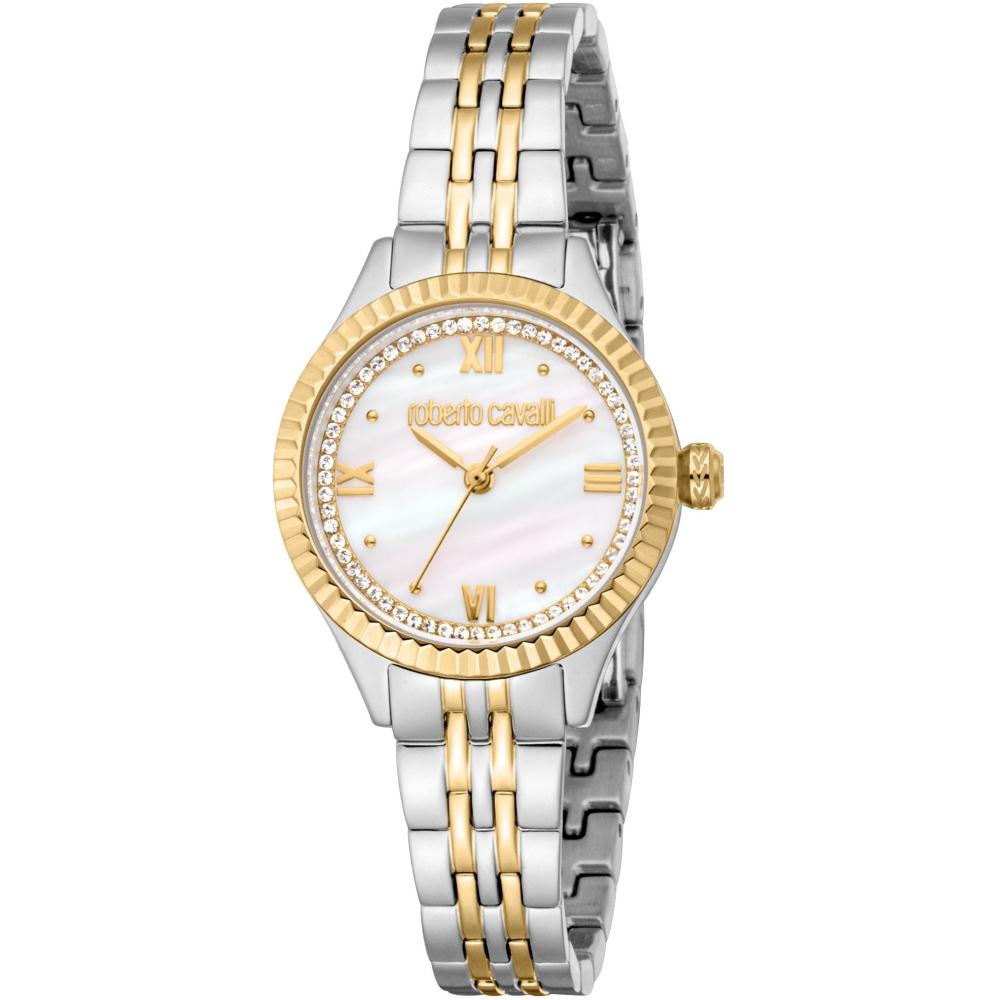 ROBERTO CAVALLI Core White MOP Dial 28mm Two Tone Gold Stainless Steel Bracelet RC5L124M0085