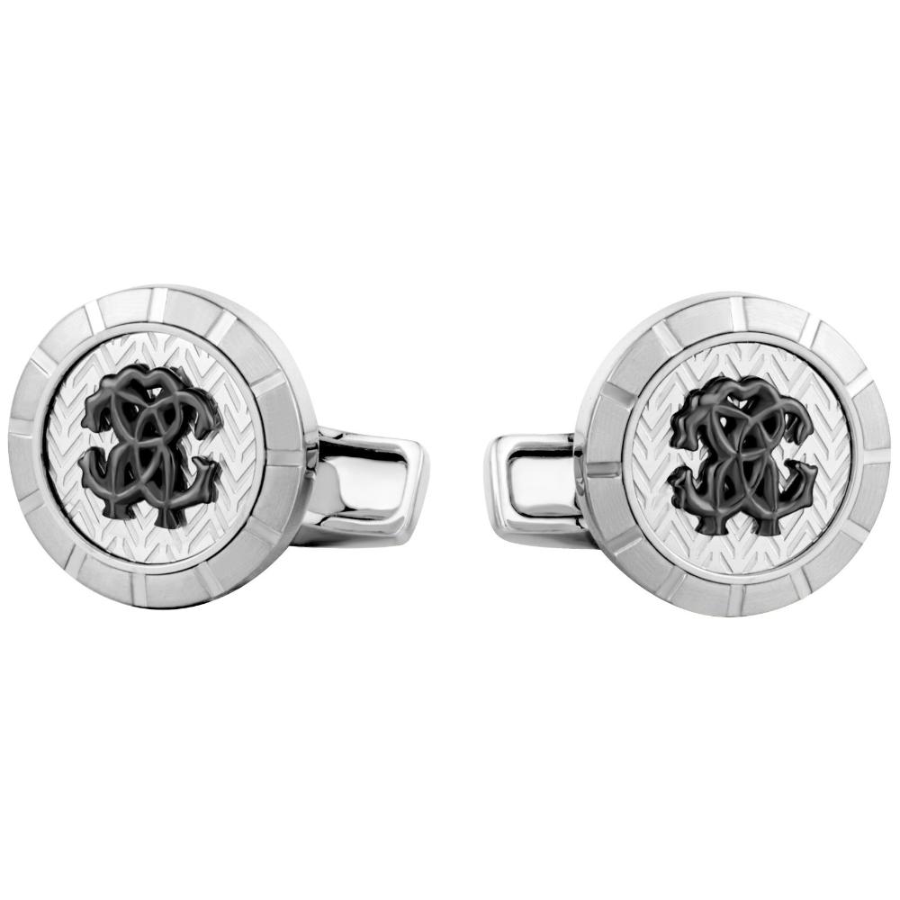 ROBERTO CAVALLI Cufflinks Two Tone Silver & Black Stainless Steel RCCU00150100