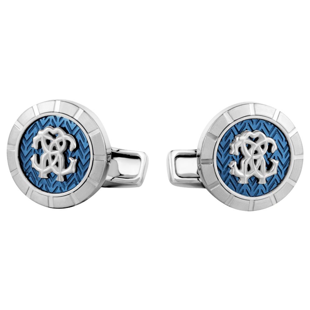 ROBERTO CAVALLI Cufflinks Two Tone Silver & Blue Stainless Steel RCCU00150200