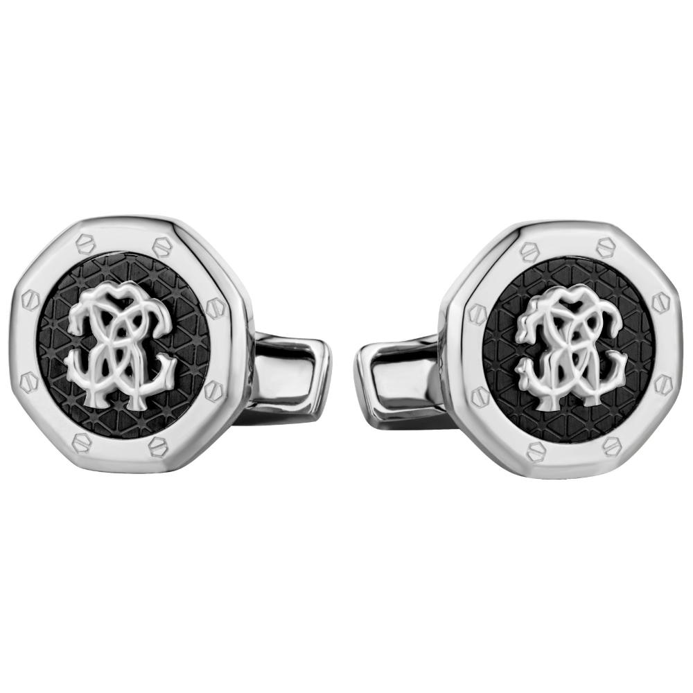 ROBERTO CAVALLI Cufflinks Two Tone Silver & Black Stainless Steel RCCU00190400