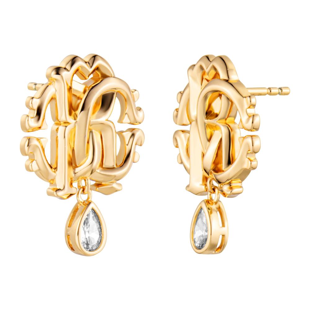 ROBERTO CAVALLI Logo Earrings Gold Stainless Steel with Cubic Zirconia RCER00193200