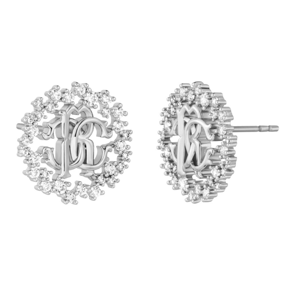 ROBERTO CAVALLI Logo Earrings Silver Stainless Steel with Cubic Zirconia RCER00293100