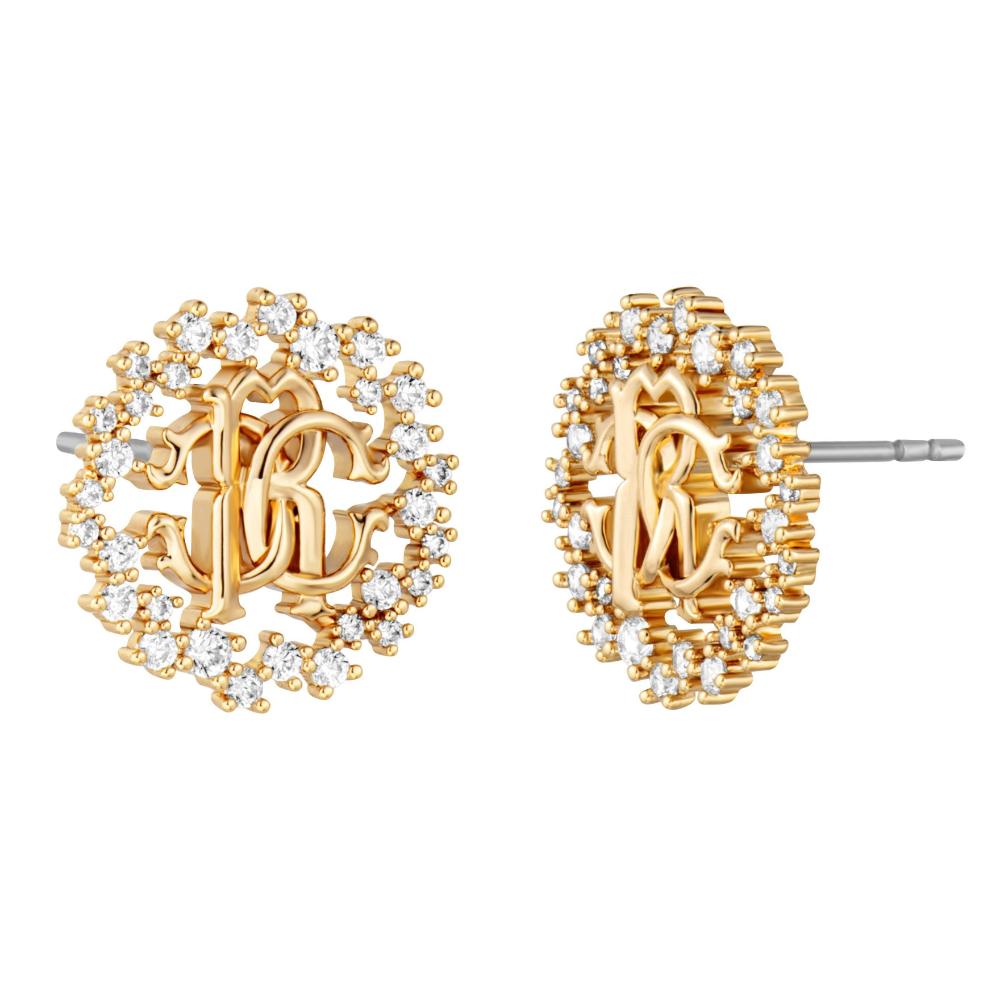 ROBERTO CAVALLI Logo Earrings Gold Stainless Steel with Cubic Zirconia RCER00293200