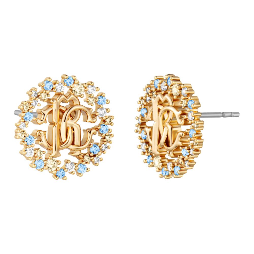 ROBERTO CAVALLI Logo Earrings Gold Stainless Steel with Cubic Zirconia RCER00293400