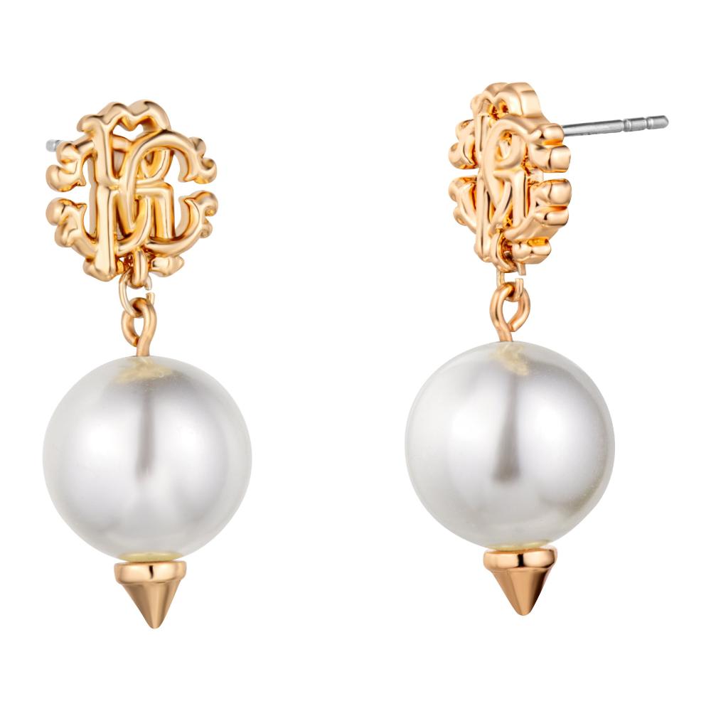 ROBERTO CAVALLI Perla Earrings Gold Stainless Steel with White Imitation Pearl RCER00423200