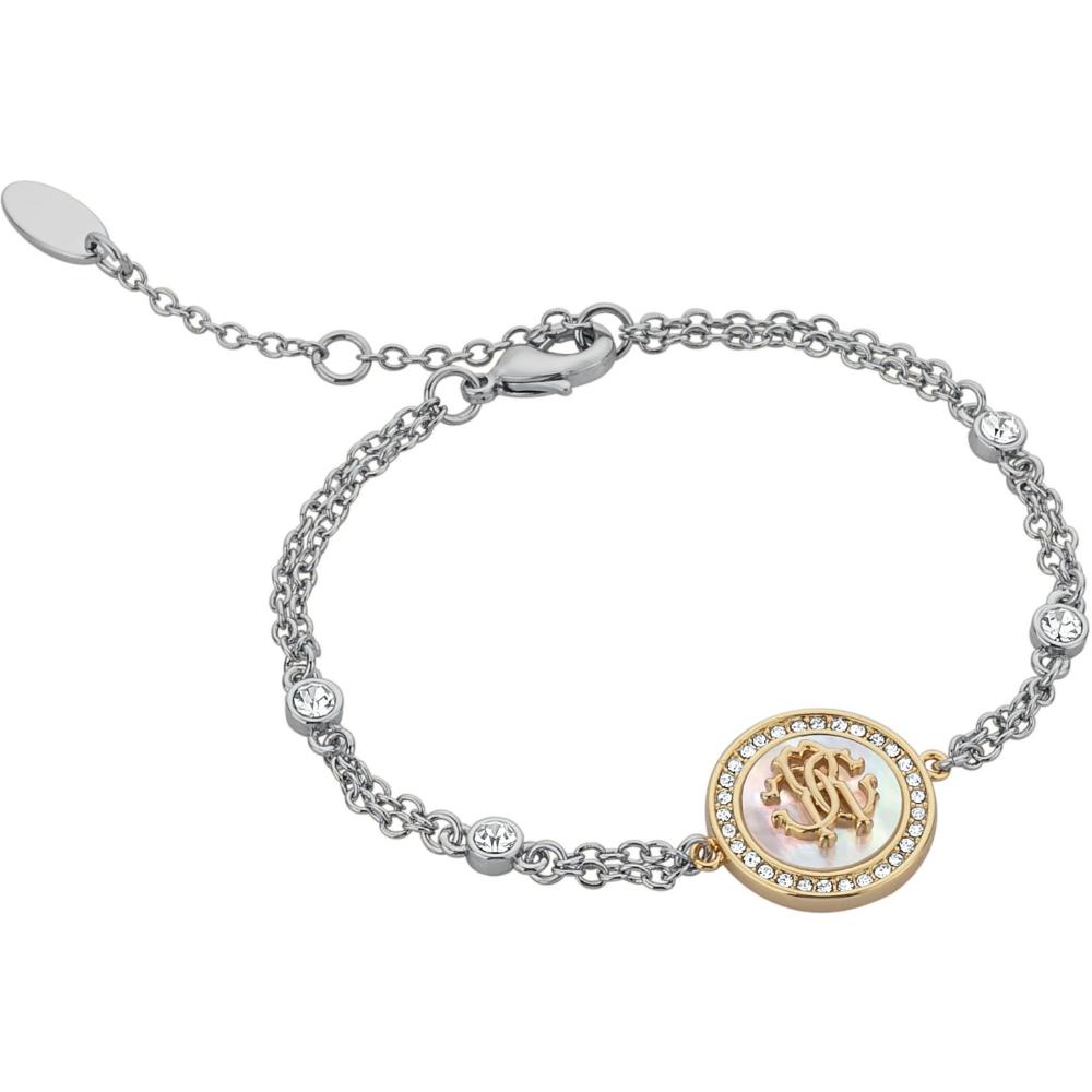 ROBERTO CAVALLI Logo Bracelet Two Tone Gold Stainless Steel with Cubic Zirconia RCGW0040BR