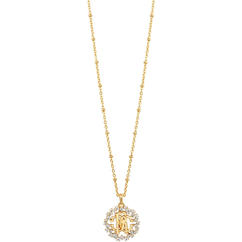 ROBERTO CAVALLI Logo Necklace Gold Stainless Steel with Cubic Zirconia RCNL00293200