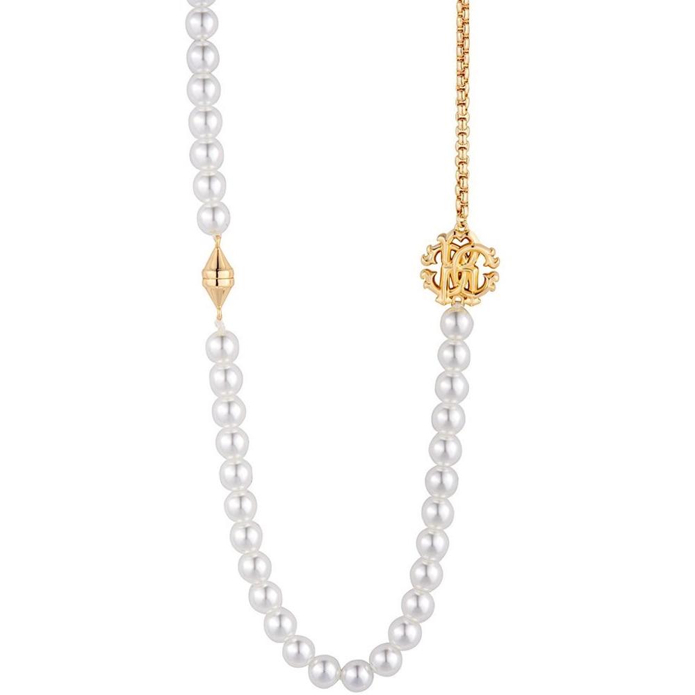 ROBERTO CAVALLI Perla Necklace Gold Stainless Steel with White Imitation Pearl RCNL00423200