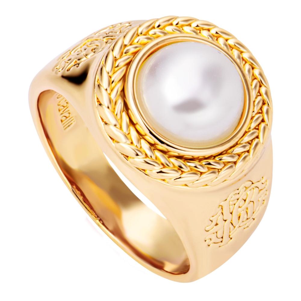 ROBERTO CAVALLI Perla Ring Gold Stainless Steel with White Imitation Pearl RCRG00313207