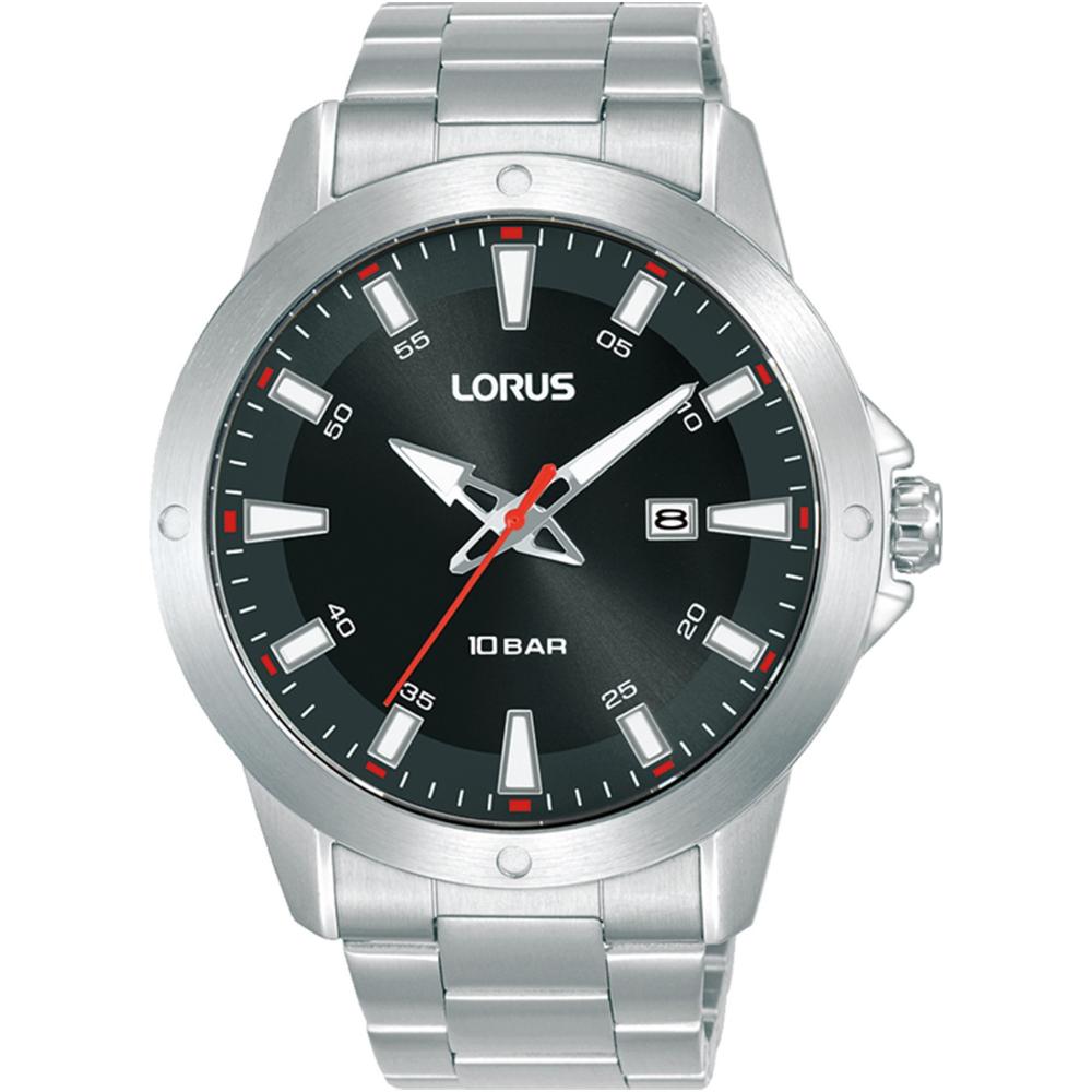LORUS Sport Black Dial 44mm Silver Stainless Steel Bracelet RH957PX9
