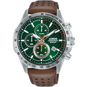LORUS Sport Chronograph Green Dial 43mm Silver Stainless Steel Brown Leather Strap RM303JX9 - 41862