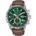 LORUS Sport Chronograph Green Dial 43mm Silver Stainless Steel Brown Leather Strap RM303JX9 - 0
