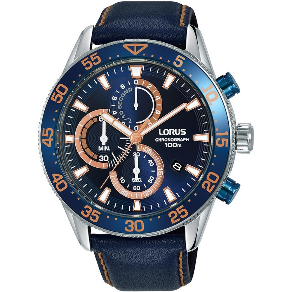 LORUS Chronograph Blue Dial 45mm Silver Stainless Steel Blue Leather Strap RM341FX9