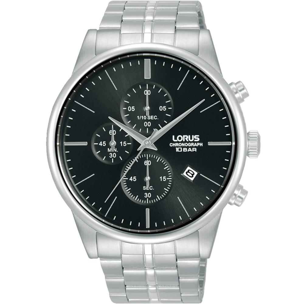 LORUS Urban Chronograph Black Dial 43mm Silver Stainless Steel Bracelet RM361JX9