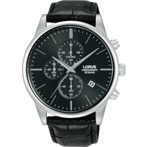 LORUS Urban Chronograph Black Dial 43mm Silver Stainless Steel Black Leather Strap RM367JX9 - 49586