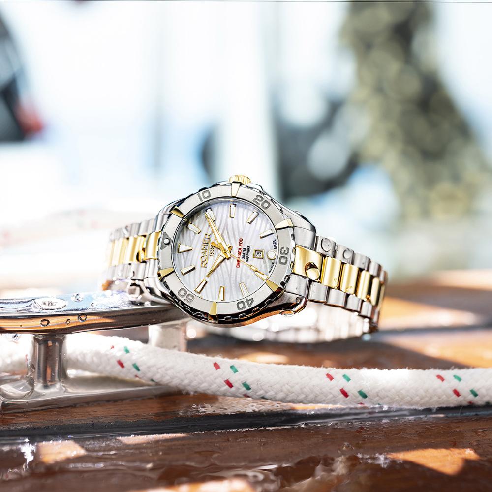 ROAMER Deep Sea 200 Ladies White Pearl Dial 34mm Two Tone Gold Stainless Steel Bracelet 860844-47-20-20