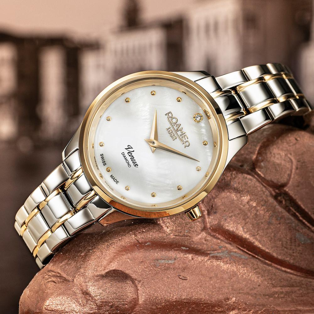 ROAMER Venus Pearl Dial with Diamond 30mm Two Tone Gold Stainless Steel Bracelet 601857-47-89-20