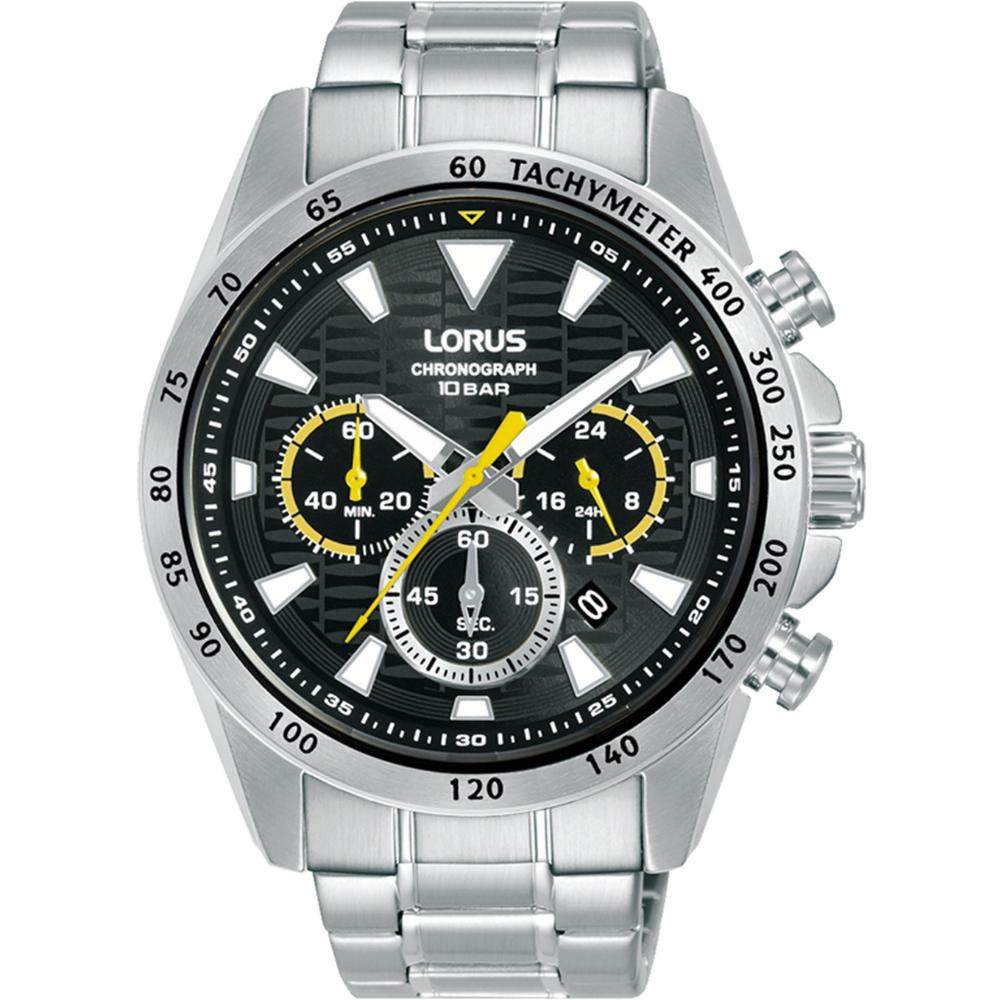 LORUS Sports Chronograph Black Dial 43.5mm Silver Stainless Steel Bracelet RT351KX9