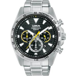 LORUS Sports Chronograph Black Dial 43.5mm Silver Stainless Steel Bracelet RT351KX9 - 49589