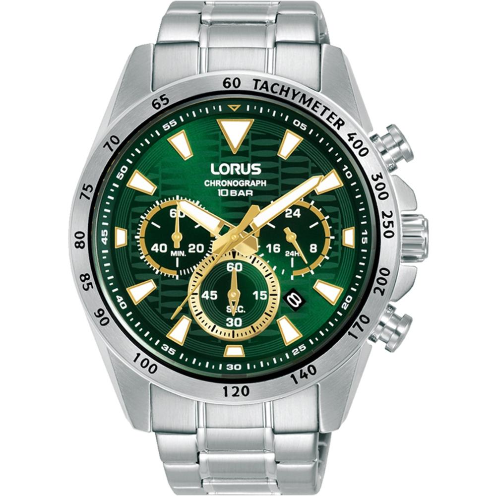 LORUS Sports Chronograph Green Dial 43.5mm Silver Stainless Steel Bracelet RT355KX9