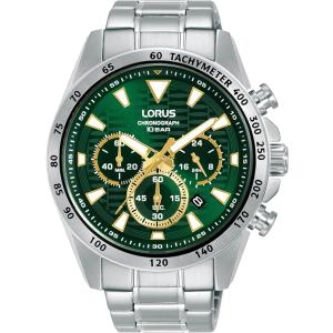 LORUS Sports Chronograph Green Dial 43.5mm Silver Stainless Steel Bracelet RT355KX9 - 49595