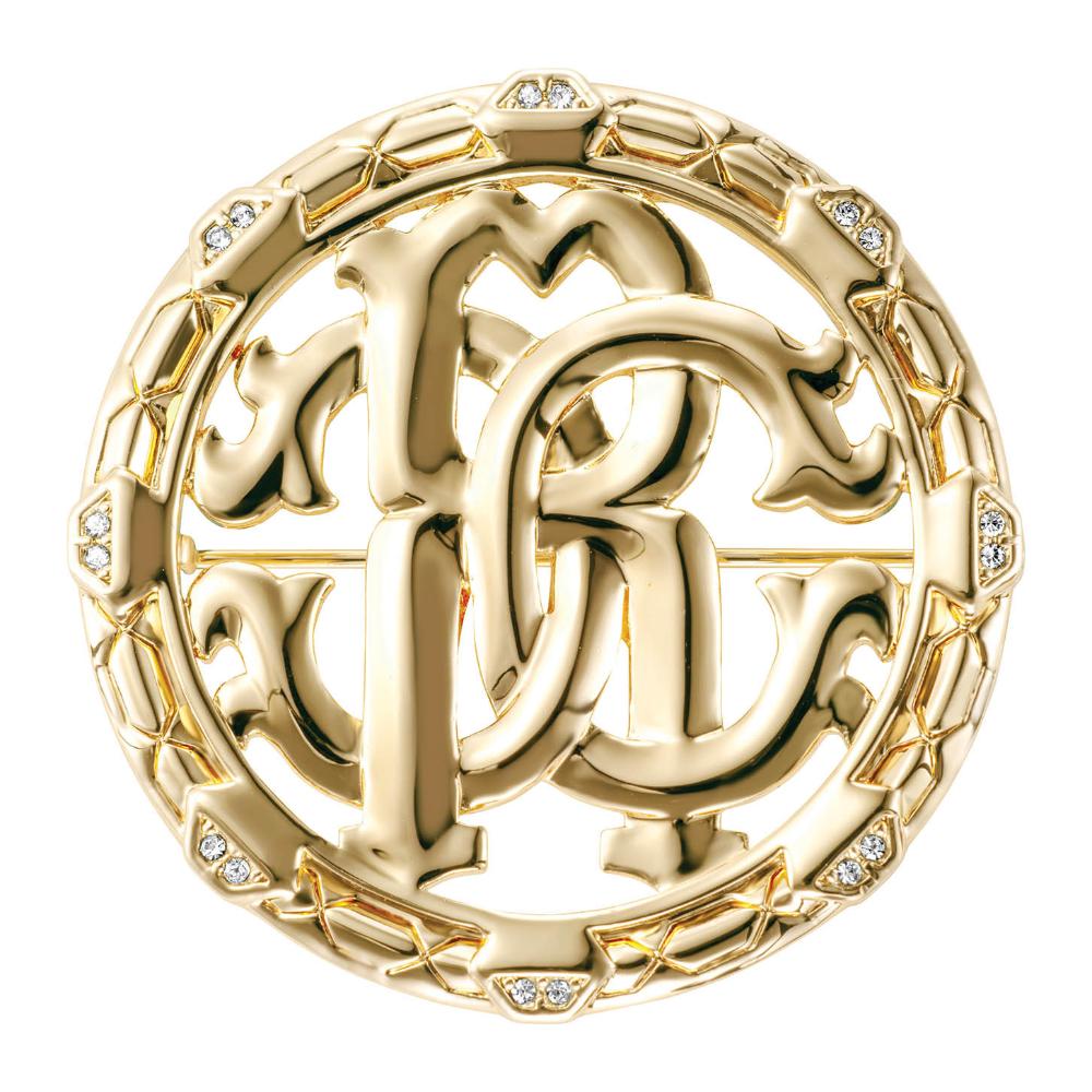 ROBERTO CAVALLI Logo Brooch Gold Stainless Steel with Cubic Zirconia RVBH00030200