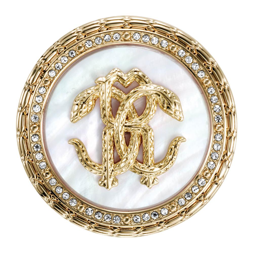 ROBERTO CAVALLI Logo Brooch Gold Stainless Steel with Cubic Zirconia RVBH00040200